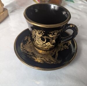 Handmade Greek 24k Gold Embellished Tea Cups and Saucers, Vintage